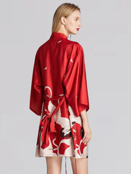 La Lolita Amsterdam Χειμερινή Γυναικεία Ρόμπα Red - White Harper
