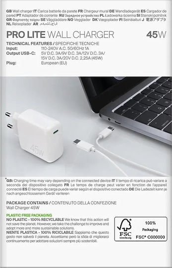Puro Ladegerät ohne Kabel mit USB-C Anschluss 45W Weißs