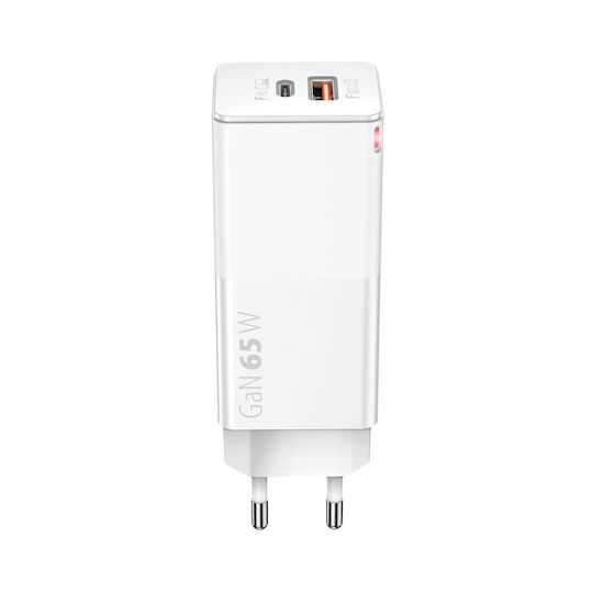 Forever Charger Without Cable GaN with USB-A Port and USB-C Port 65W Power Delivery Whites (FTCC65WW)