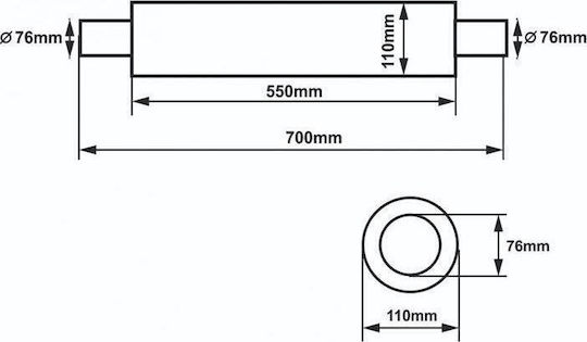 Slide Auspufftopf 304SS 76mm 550mm