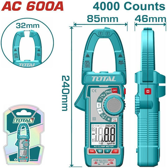 Total Αμπεροτσιμπίδα Ψηφιακή 4A AC TMT766001 True RMS