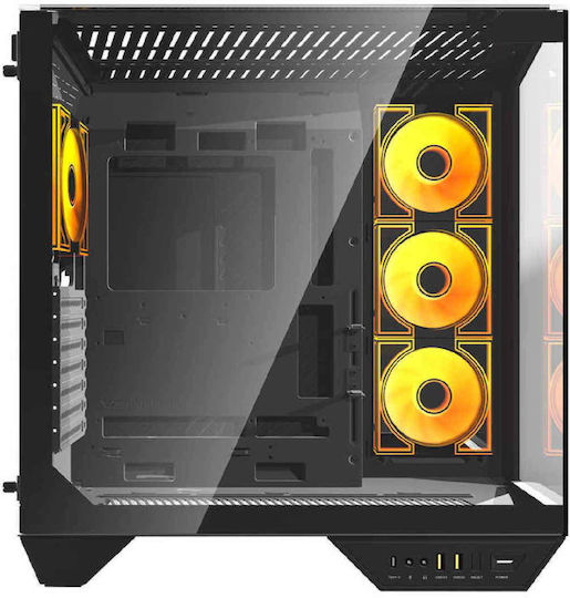 Darkflash DY470 (+fans & gpu bracket) Gaming Middle Tower Carcasă Calculator cu Fereastră Laterală și Iluminare RGB Negru