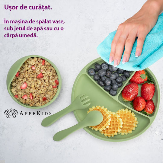 AppeKids Set Essgeschirr aus Silikon Grün 4Stück