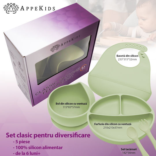 AppeKids Σετ Φαγητού από Σιλικόνη Πράσινο 5τμχ