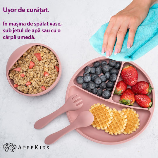 AppeKids Σετ Φαγητού από Σιλικόνη Ροζ 4τμχ