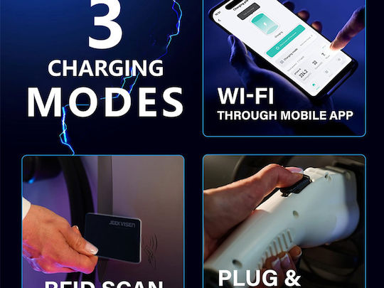 Wall Mounted Three-Phase 11kW Charging Station with Built-in Cable Type 2