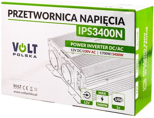 Volt Polska Inverter Αυτοκινήτου Τροποποιημένου Ημιτόνου 3400W για Μετατροπή 12V DC σε 230V AC