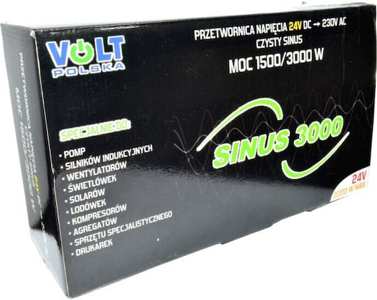 Volt Polska Car Power Inverter Pure Sinewave 1500W for Conversion of 24V DC to 230V AC