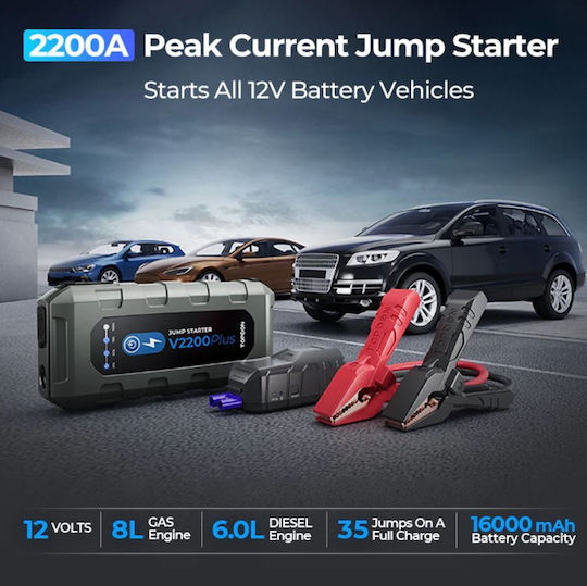 Topdon V2200Plus Εκκινητής & Φορτιστής Μπαταρίας Αυτοκινήτου 2200A με Φακό 12V