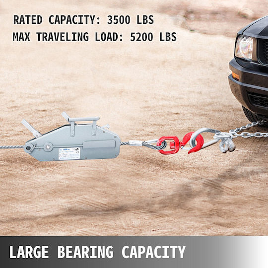 Vevor 1600 Kg Horizontal Manual Winch 25 M Cable Length Steel Cable