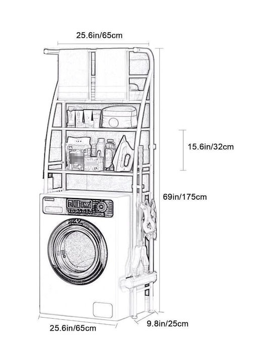 Home Use Ραφιέρα Μπάνιου Huh-0222 3 Ράφια Μεταλλική 65x25x175cm Λευκή Home Use