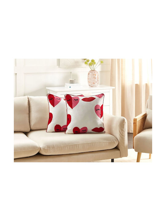 Set 2 Cushions with Embroidery Cotton White Periwinkle 45 x 45 cm Lumarko