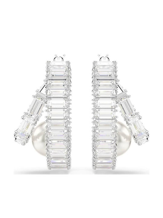 Swarovski x Ariana Grande Crystal Pearl Baguette Earrings Hoops made of Silver with Stones & Pearls
