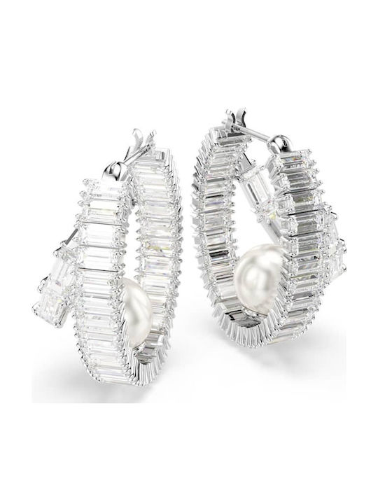 Swarovski x Ariana Grande Crystal Pearl Baguette Earrings Hoops made of Silver with Stones & Pearls