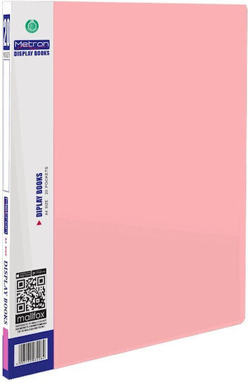 Metron Clipboard Flexible with 20 plastic sleeves Slides for Paper A4 Pink 1pcs