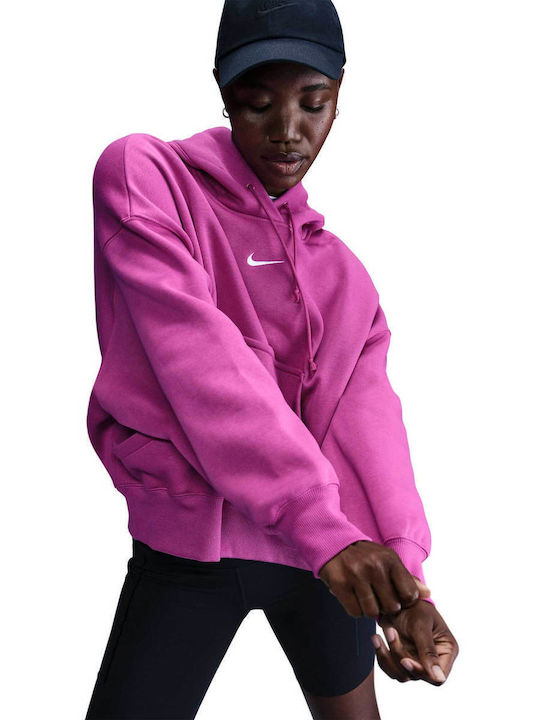 Long Women's Sweatshirt Hooded Fuchsia