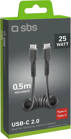SBS Spiral USB 2.0 Cable USB-C male - USB-C Black 0.5m