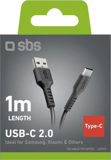SBS USB 2.0 Cable USB-C male - USB-A Black 1m