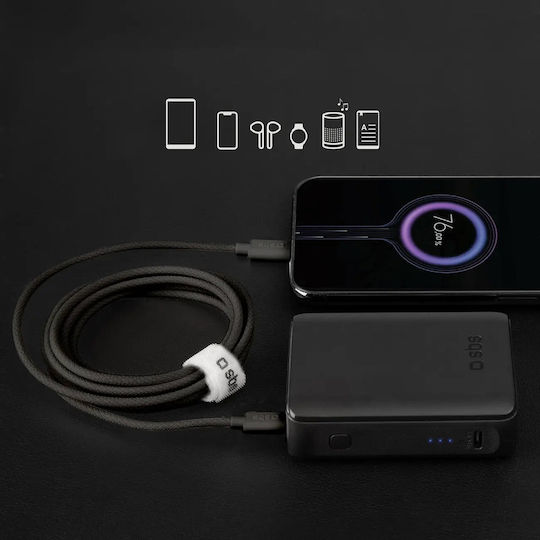 SBS Braided USB 2.0 Cable USB-C male - USB-C 60W PD Μαύρο 1.5m