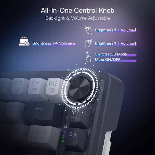 Redragon Geb K673WB-RGB-Pro Ασύρματο Gaming Μηχανικό Πληκτρολόγιο 75% με RGB φωτισμό (Αγγλικό US)