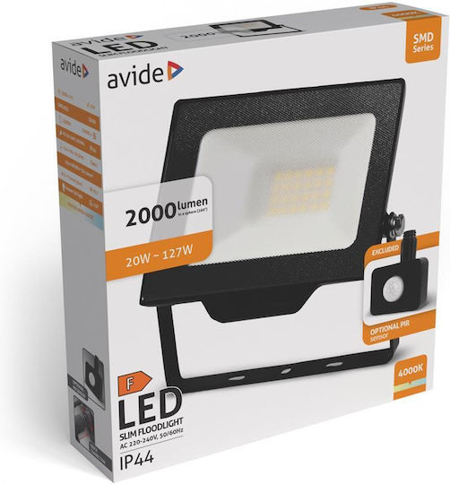 Avide Waterproof LED Floodlight 20W Natural White 4000K IP44