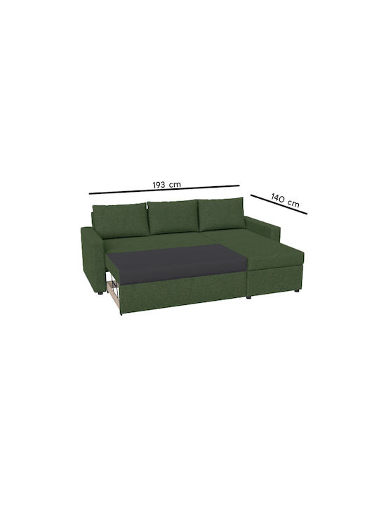 Concept Corner Couch Bed with Reversible Angle and Storage Space Cypress 218x153x80 cm