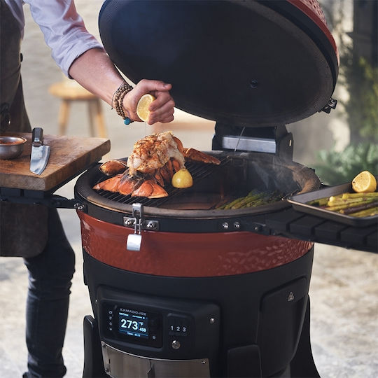 Kamado Joe Konnected Joe Керамично Скара на дървени въглища Камадо с Капак и Пушилня