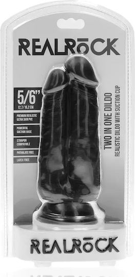 Shots Dildo Διπλό Dildo με Όρχεις και Βεντούζα Μαύρο 15.2cm