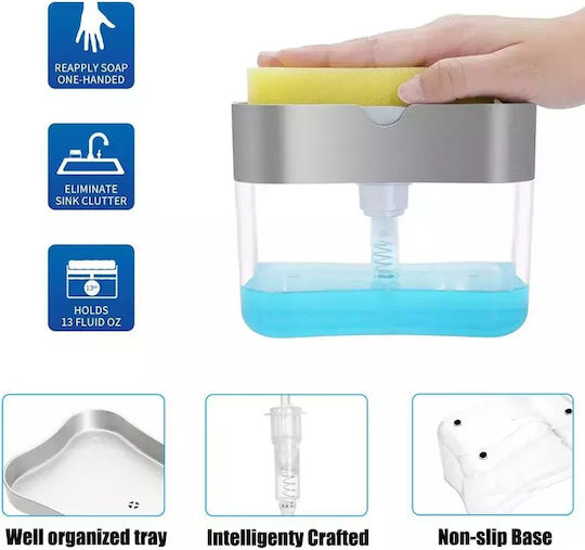 ACP Dispenser Κουζίνας Πλαστικό με Αυτόματο Διανομέα & Θήκη για Σφουγγάρι Διάφανο 385ml ACP Dispenser Κουζίνας Πλαστικό με Αυτόματο Διανομέα & Θήκη για Σφουγγάρι Διάφανο 385ml