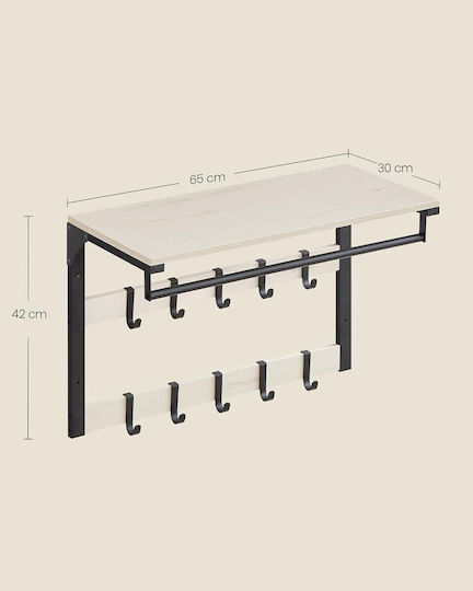 Vasagle Vintage Metal Wall Hanger 8 Hooks White 65x30cm
