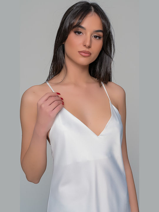 Milena by Paris Χειμερινό Σατέν Γυναικείο Νυχτικό με String Ιβουάρ