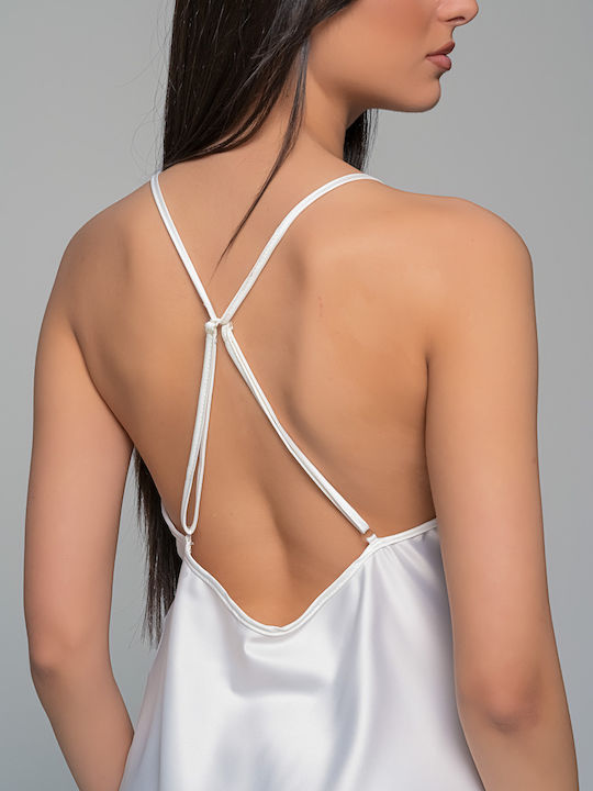 Milena by Paris Χειμερινό Σατέν Γυναικείο Νυχτικό με String Ιβουάρ
