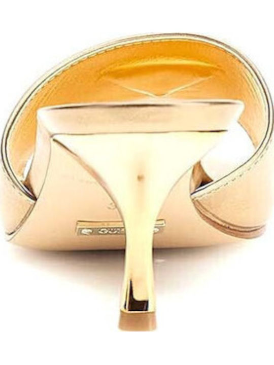 Mules with Thin High Heel in Gold Color