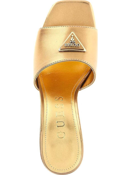 Mules with Thin High Heel in Gold Color