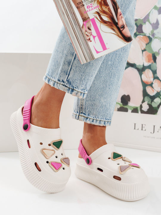 White Clogs Geometric Chic