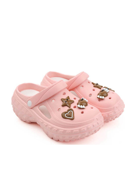 Rosa Clogs mit zweifarbiger Sohle