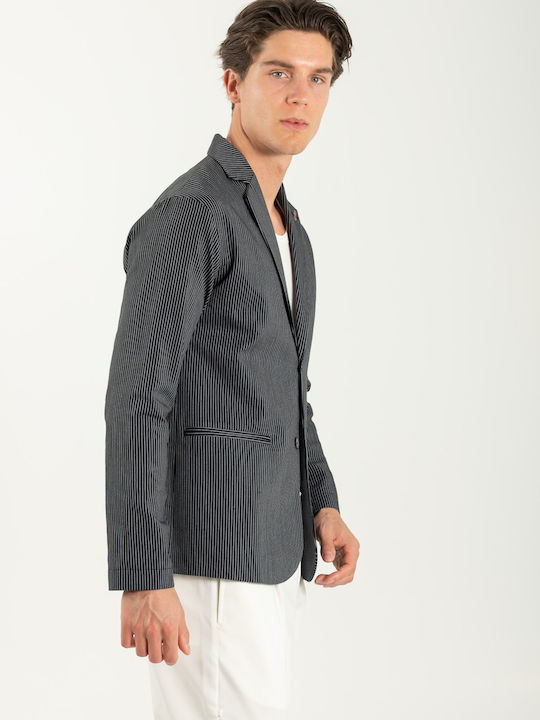 Langärmeliges Overshirt in normaler Passform, gestreift, Schwarz