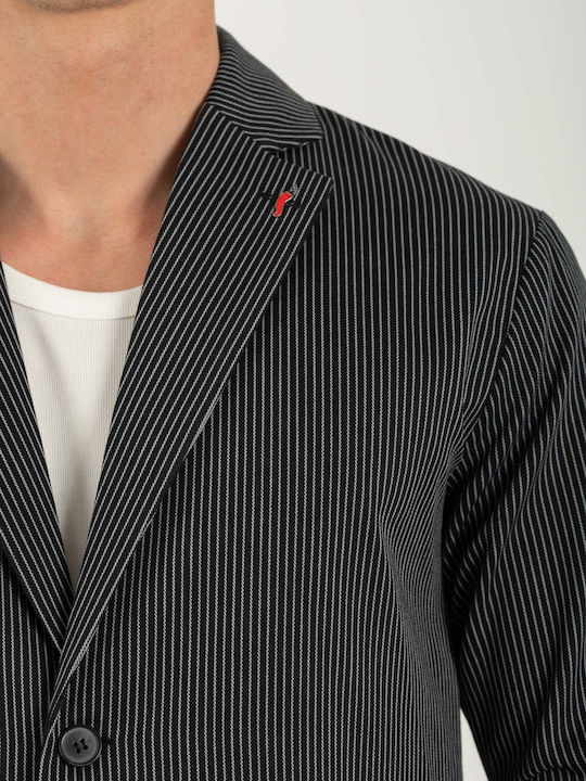 Langärmeliges Overshirt in normaler Passform, gestreift, Schwarz