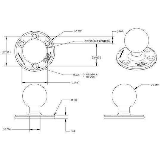 Ram Mounts Ram Large Round Plate Ball D Size