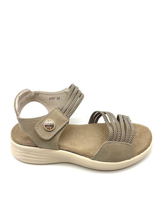 Flache Sandalen für Damen Anatomisch in Beige Farbe