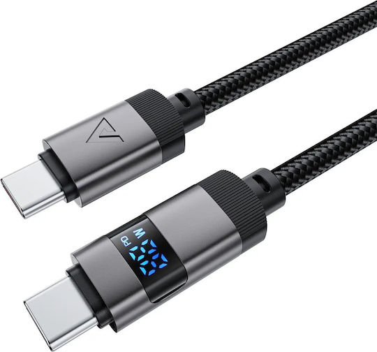 Acefast LED / Braided USB 2.0 Cable USB-C male - USB-C 66W Μαύρο 1.2m C15-03