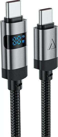 Acefast LED / Braided USB 2.0 Cable USB-C male - USB-C 66W Μαύρο 1.2m C15-03