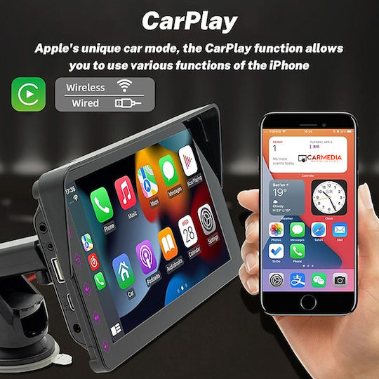 Carmedia Екран 7" Мултимедиен за Табло на Автомобил с Apple CarPlay / Android Auto / Bluetooth