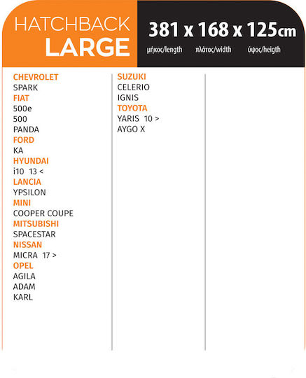 Cartech Covers 381x168x125cm Waterproof Large for Hatchback Secured with Straps