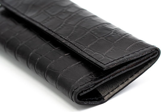 Lederne Tabaktasche mit magnetischem Verschluss Black Crocodile