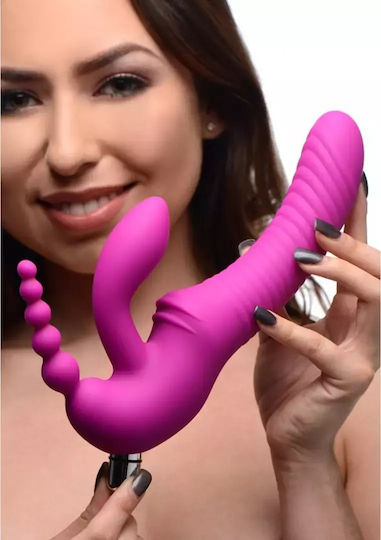 Strap U Regal Rider Strap On Vibrator Strapless Strap On με Τριπλό Dildo 22cm και Δόνηση σε Μωβ Χρώμα