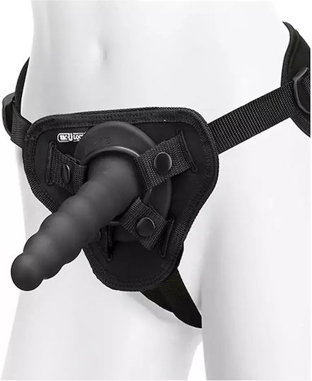 Doc Johnson Vac-U-Lock Ripple Vibrating Pleasure Set Gurtzeug mit Dildo 16.51cm und Vibration in Schwarz Farbe