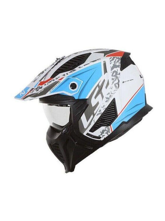 LS2 OF606 Drifter Devor Matt White/Blue Motorcycle Helmet Modular ECE 22.06 1300gr
