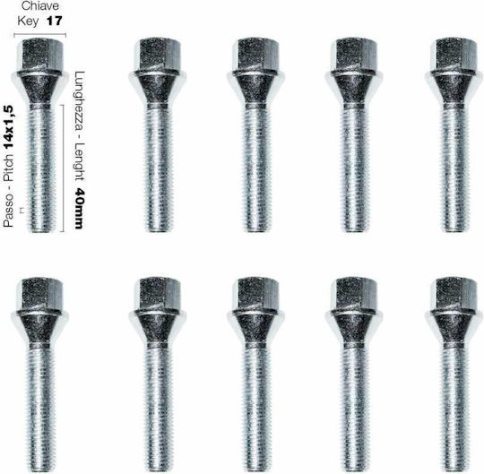 Simoni Racing Ключалки за колела M14x1.5mm Дължина 40мм 10бр