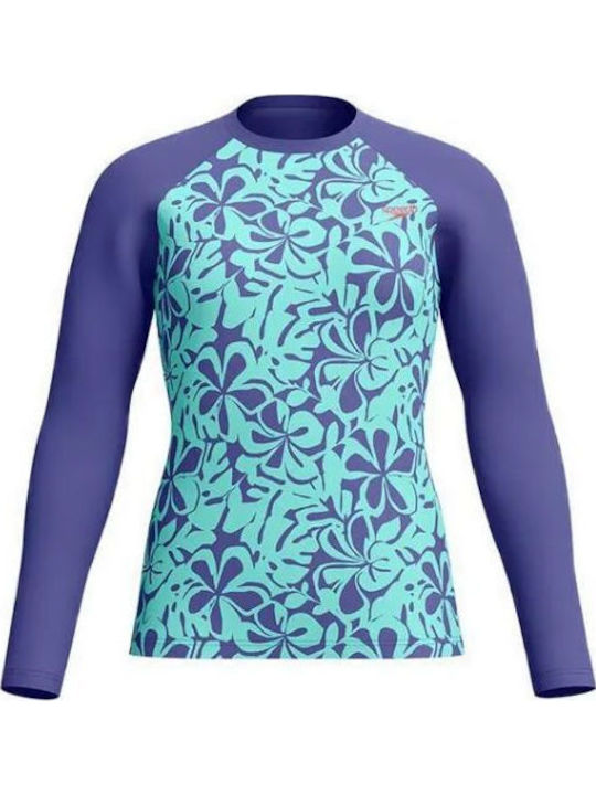 Speedo Printed UPF 40+ Γυναικεία Μακρυμάνικη Αντηλιακή Μπλούζα Μπλε